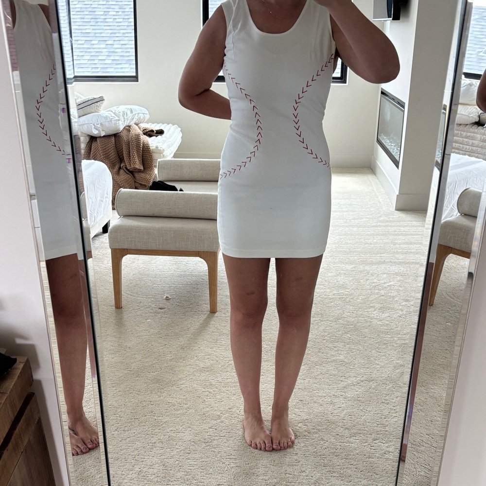 White Sleeveless Baseball Dress